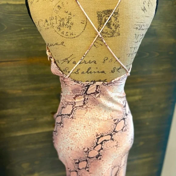 NWT Satin Pink Long Surplice Slip Dress Women's Bohemian Animal Print M & L - Picture 13 of 15